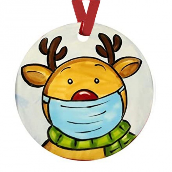 Picture of PET Hanging Decoration Brown Yellow Christmas Reindeer Wear Mask 10cm Dia., 1 Piece
