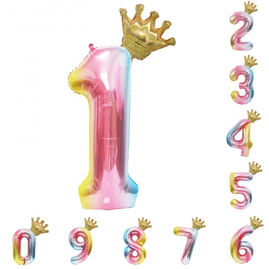 Bild von Alufolie Kinder Ballon Geburtstagsfeier Dekoration Kaiserkrone Bunt Message Zahl 9 " 134cm, 1 Set
