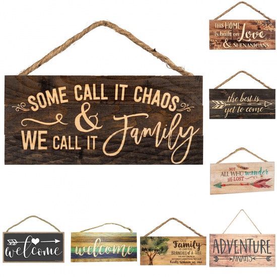 Picture of Wood Christmas Hanging Decoration Black Rectangle Word Message " WELCOME " 25.4cm x 12.7cm, 1 Piece