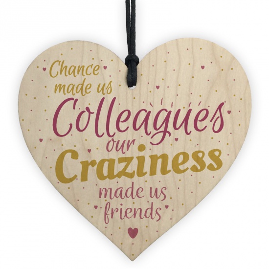 Picture of Wood Christmas Hanging Decoration Natural Color Heart Word Message " Colleagues " 10cm x 10cm, 1 Piece