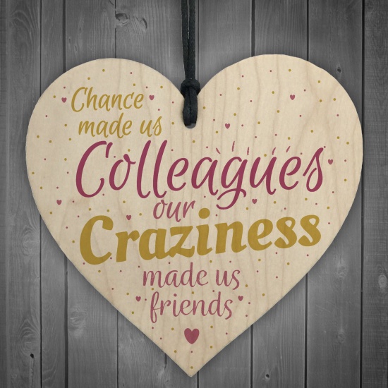 Picture of Wood Christmas Hanging Decoration Natural Color Heart Word Message " Colleagues " 10cm x 10cm, 1 Piece