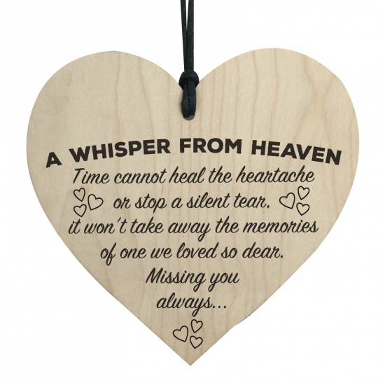 Picture of Wood Christmas Hanging Decoration Natural Color Heart Word Message " A Whisper From Heaven " 10cm x 10cm, 1 Piece