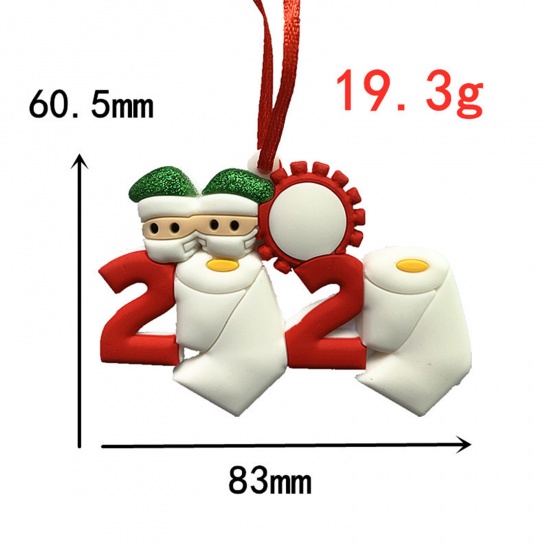 Immagine di PVC Christmas Hanging Decoration Multicolor Family of 2 Wear Mask Message " 2020 " 8.3cm x 6.1cm, 1 Piece
