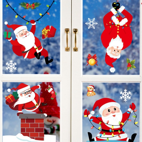 Picture of PVC Windows Glass Clings Stickers Decals Decorations Red Christmas Santa Claus 30cm x 20cm, 1 Set