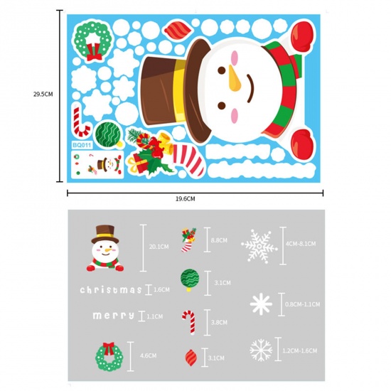 Immagine di PVC Windows Glass Clings Stickers Decals Decorations White Christmas Snowman 30cm x 20cm, 1 Set