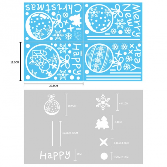 Picture of PVC Windows Glass Clings Stickers Decals Decorations White Christmas Baubles 30cm x 20cm, 1 Set