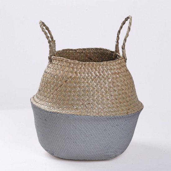 Immagine di Erba di Rattan Cestello Portaoggetti Contenitore Grigio Piegabile 26cm x 23cm, 1 Pz