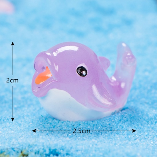 Picture of Resin Ocean Jewelry Micro Landscape Miniature Decoration Pink Dolphin Animal 25mm x 20mm, 1 Piece