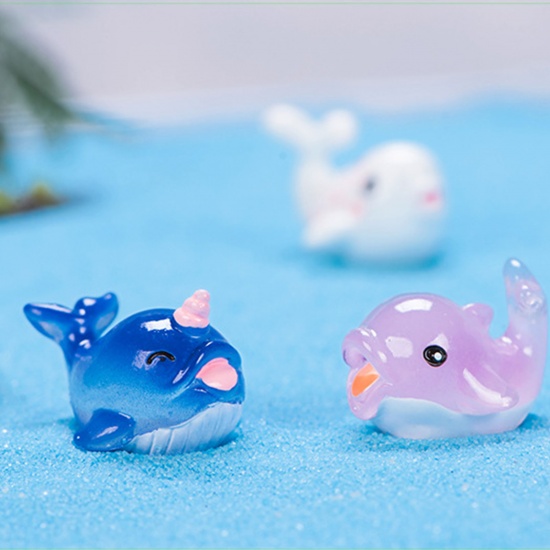 Picture of Resin Ocean Jewelry Micro Landscape Miniature Decoration Pink Dolphin Animal 25mm x 20mm, 1 Piece