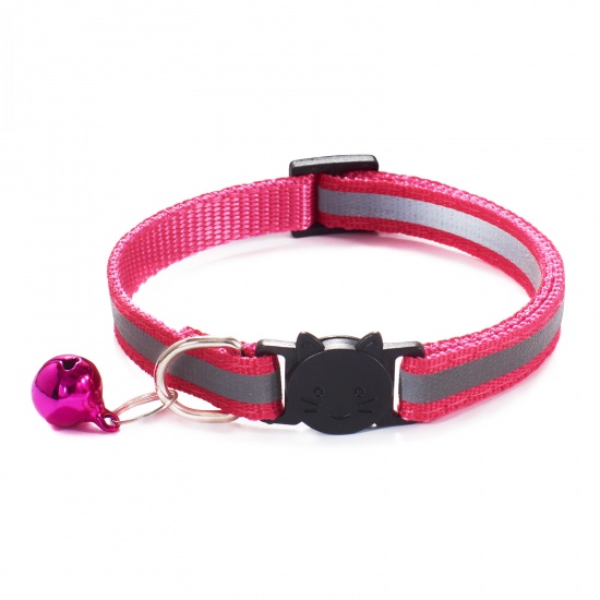 Picture of PP Reflective Breakaway Cat Collar Neck Ring Necklace Fuchsia Bell 1 Piece