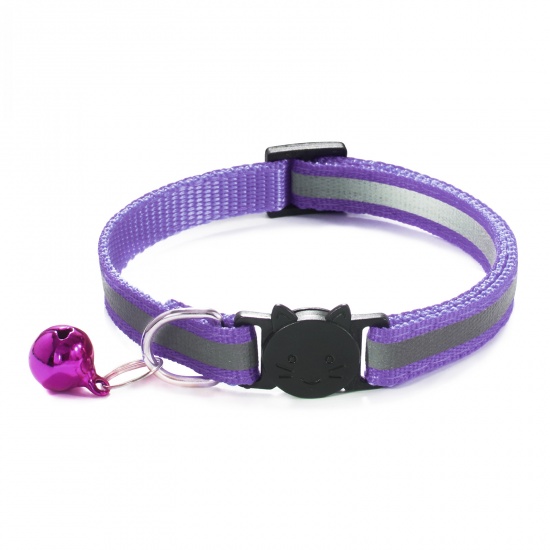 Picture of PP Reflective Breakaway Cat Collar Neck Ring Necklace Purple Bell 1 Piece
