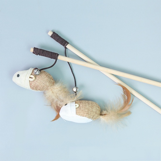 Изображение Деревянные Забавные игрушки для тизеров Естественный цвет Мышь Перо 40см, 1 ШТ