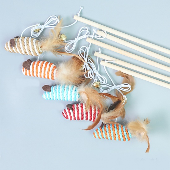 Изображение Деревянные Забавные игрушки для тизеров Естественный цвет Мышь Перо 40см, 1 ШТ