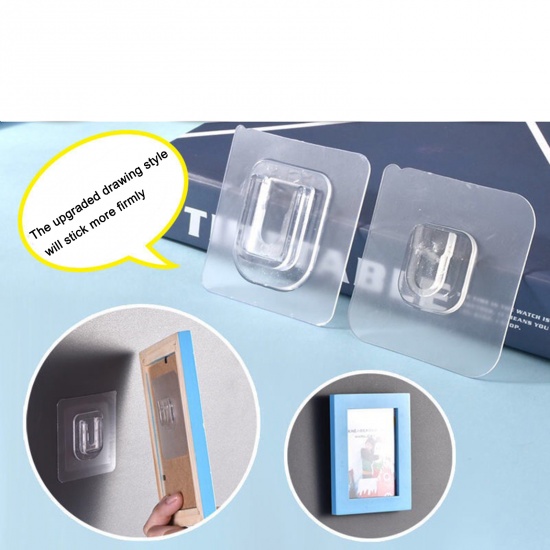 Picture of PVC Double Sided Adhesive Heavy-Duty Self-Adhesive Wall Hooks Square Silver Color 6cm x 6cm, 2 Sets