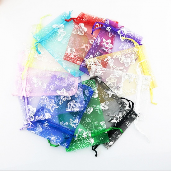 Picture of Wedding Gift Organza Drawstring Bags At Random Color Mixed Butterfly 12cm x9cm(4 6/8" x3 4/8"), 20 PCs