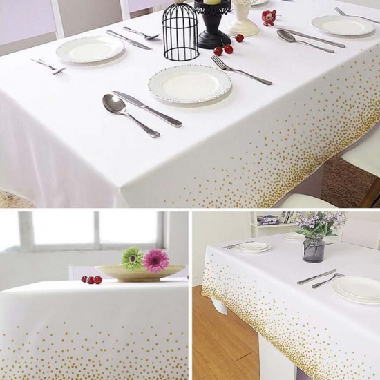 Picture of PEVA Tablecloth Table Cover Decoration Waterproof Oilproof Disposable White Dot 1 Sheet