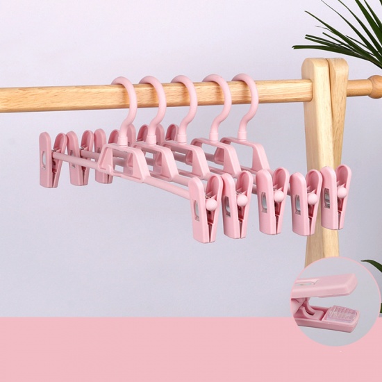 Immagine di Plastic Multifunctional Pants Hangers Clips Pink 34cm x 14.5cm, 5 PCs