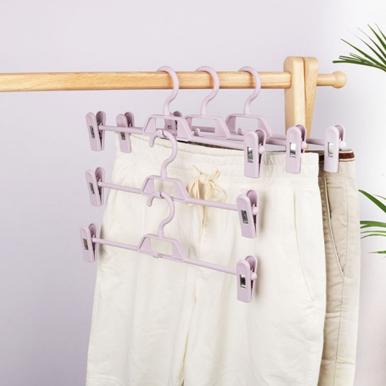 Picture of Plastic Multifunctional Pants Hangers Clips Pink 34cm x 14.5cm, 5 PCs