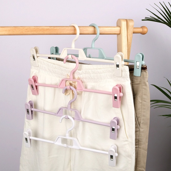Immagine di Plastic Multifunctional Pants Hangers Clips Blue 34cm x 14.5cm, 5 PCs