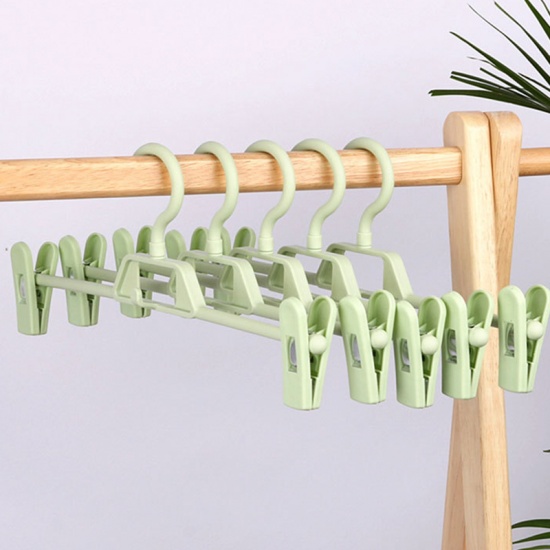 Immagine di Plastic Multifunctional Pants Hangers Clips Green 34cm x 14.5cm, 5 PCs