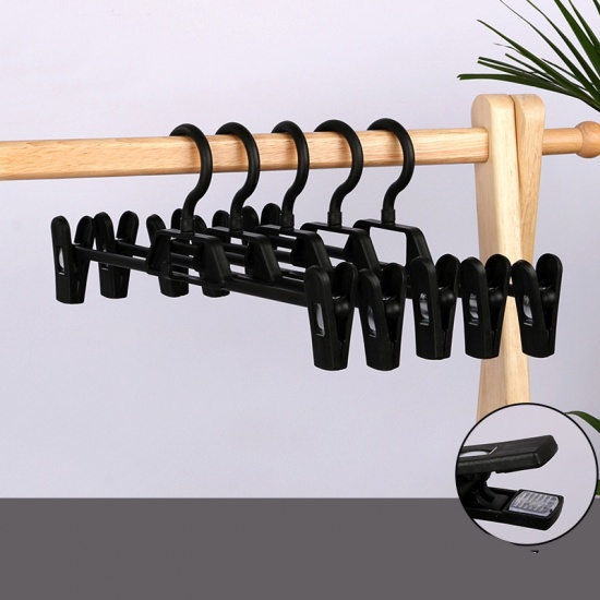 Picture of Plastic Multifunctional Pants Hangers Clips Black 34cm x 14.5cm, 5 PCs