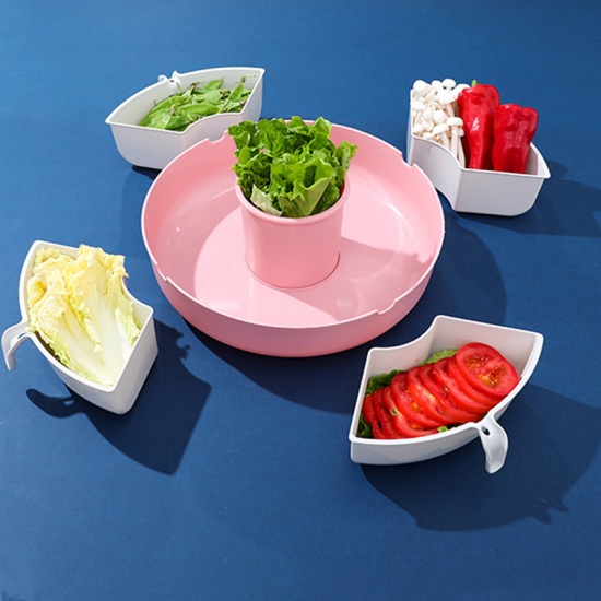 Picture of Plastic Multifunction Rotatable Double Layer Kitchen Colander Strainer Drain Basket Pink 1 Piece