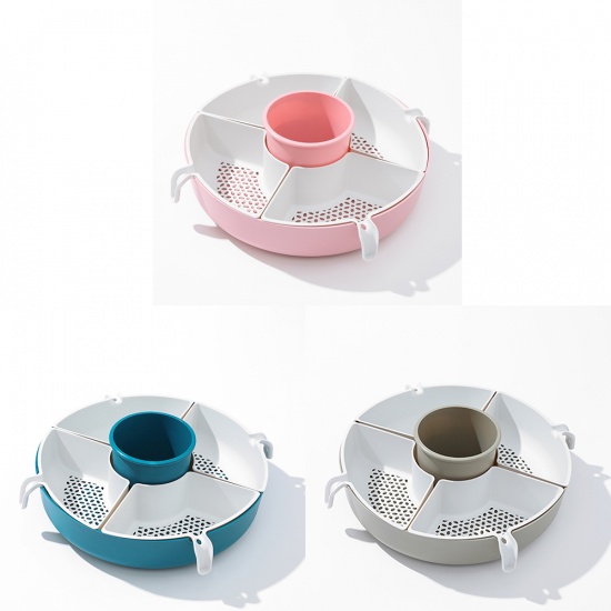 Picture of Plastic Multifunction Rotatable Double Layer Kitchen Colander Strainer Drain Basket Pink 1 Piece