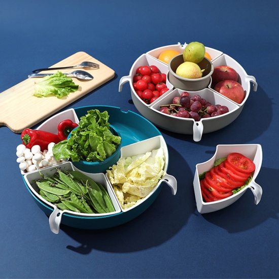 Picture of Plastic Multifunction Rotatable Double Layer Kitchen Colander Strainer Drain Basket Blue 1 Piece