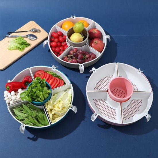 Picture of Plastic Multifunction Rotatable Double Layer Kitchen Colander Strainer Drain Basket French Gray 1 Piece