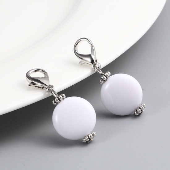 Picture of Zinc Based Alloy & Acrylic Knitting Stitch Markers Antique Silver Color White Round 40mm x 16mm, 10 PCs