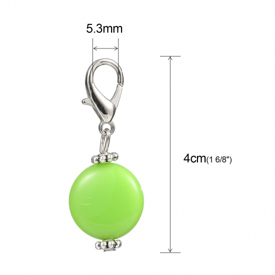 Picture of Zinc Based Alloy & Acrylic Knitting Stitch Markers Antique Silver Color Green Round 40mm x 16mm, 10 PCs