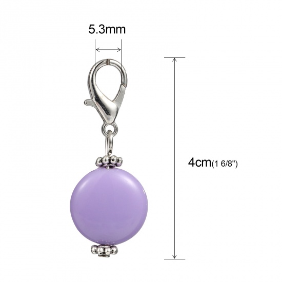 Picture of Zinc Based Alloy & Acrylic Knitting Stitch Markers Antique Silver Color Mauve Round 40mm x 16mm, 10 PCs