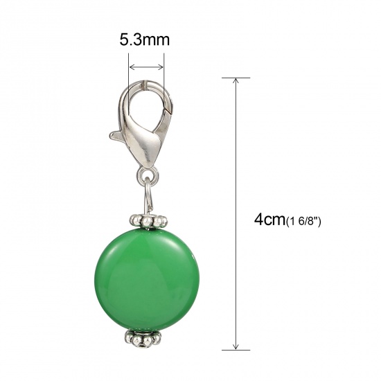 Picture of Zinc Based Alloy & Acrylic Knitting Stitch Markers Antique Silver Color Dark Green Round 40mm x 16mm, 10 PCs