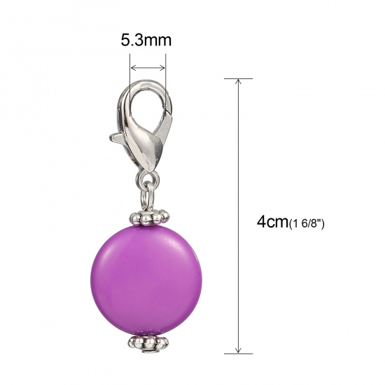 Picture of Zinc Based Alloy & Acrylic Knitting Stitch Markers Antique Silver Color Dark Purple Round 40mm x 16mm, 10 PCs
