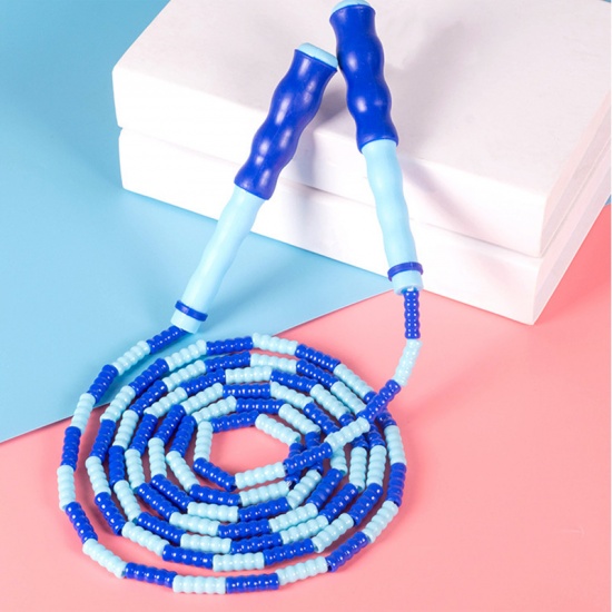 Image de Bleu Ciel - Corde à sauter de corde à sauter de remise en forme segmentée sans enchevêtrement réglable en perles de 2,8 m pour hommes femmes enfants avec sac de rangement, 1 pièce
