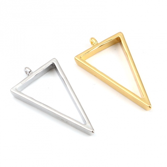 Picture of Zinc Based Alloy Open Back Bezel Pendants For Resin Gold Plated Triangle 39mm x 22mm, 10 PCs
