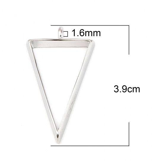 Picture of Zinc Based Alloy Open Back Bezel Pendants For Resin Silver Tone Triangle 39mm x 22mm, 10 PCs