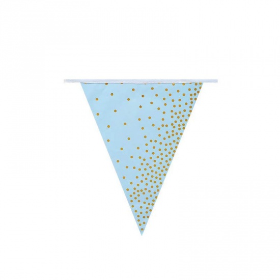 Image de Banderole Bannière Déco de Soirée en Papier Bleu Triangle à Pois Jetable 1 Kit