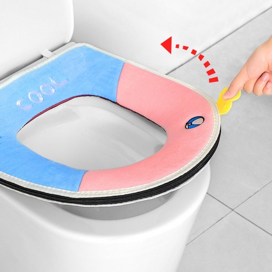 Image de Rose - Housse de siège de toilette avec Fermeture éclair épaissie en peluche d'hiver en PU imperméable réutilisable et lavable Lapin 37x43cm, 1 pièce