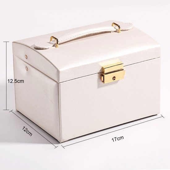 Picture of PU Leather Jewelry Gift Jewelry Box Rectangle White 17cm x 12.5cm x 12cm , 1 Piece