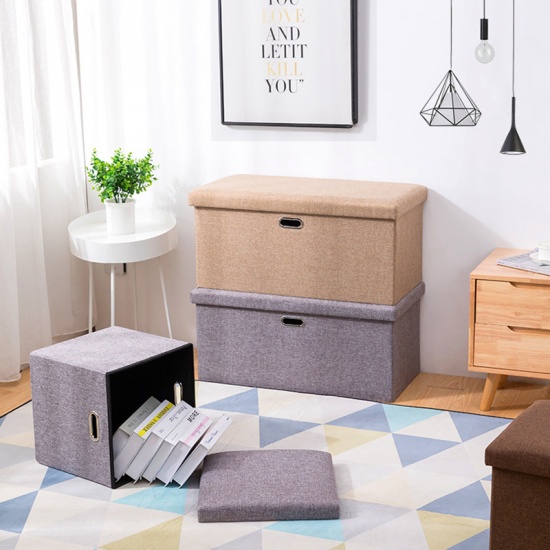 Immagine di Gray - Multifunction Folding Fabric Container Storage Stool Can Sit Box Household with Handle 40x25x25cm, 1 Piece