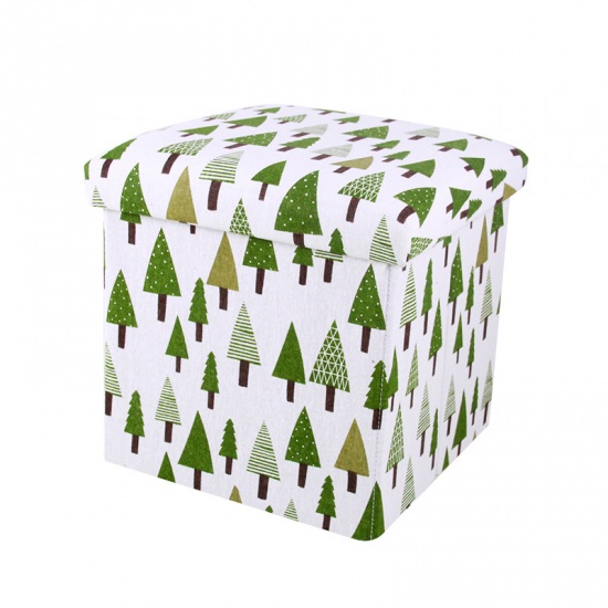 Picture of White - Multifunction Folding Fabric Container Storage Stool Can Sit Box Household 30x30x30cm, 1 Piece