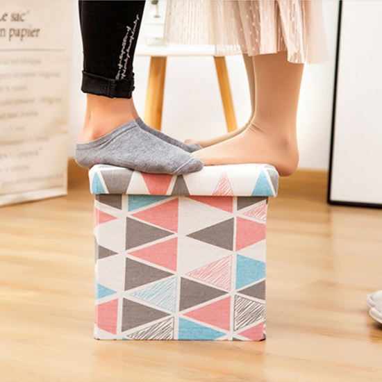 Picture of White - Multifunction Folding Fabric Container Storage Stool Can Sit Box Household 30x30x30cm, 1 Piece