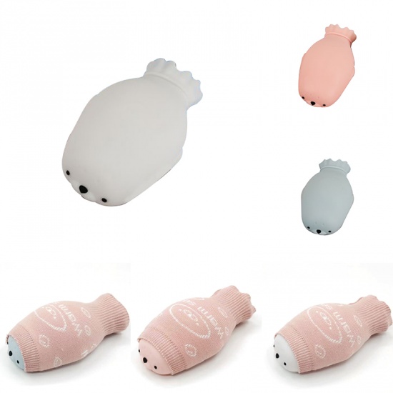 Immagine di Pink - 450ml Environmentally Friendly Food Grade Silicone Seal Animal Hand Warmer Hot Water Bottle, 1 Piece