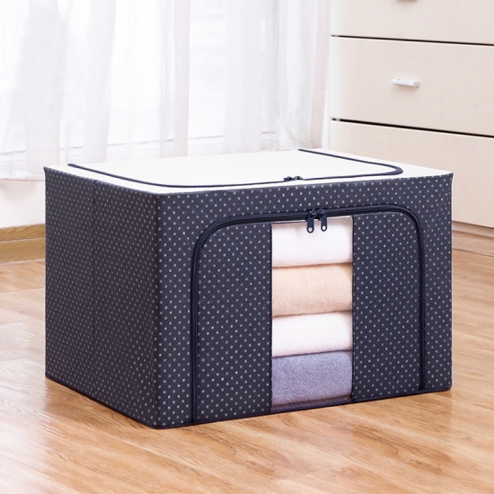 Picture of Navy Blue - 72L Clothes Quilt And Sundries Dustproof Waterproof Foldable 4 Steel Frame Oxford Cloth Storage Box 50x40x36cm, 1 Piece