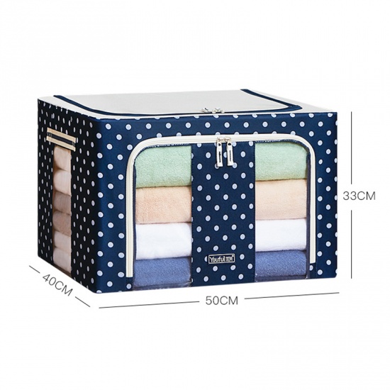 Immagine di Navy Blue - 72L Clothes Quilt And Sundries Dustproof Waterproof Foldable 4 Steel Frame Oxford Cloth Storage Box 50x40x36cm, 1 Piece
