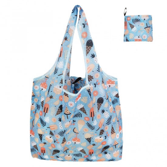 Immagine di Blue - Ice Cream Large Waterproof Portable Thickened Foldable Shopping Shoulder Bag 60x40x8cm, 1 Piece
