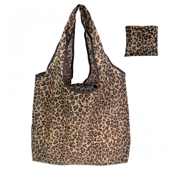 Immagine di Brown - Leopard Print Large Waterproof Portable Thickened Foldable Shopping Shoulder Bag 60x40x8cm, 1 Piece