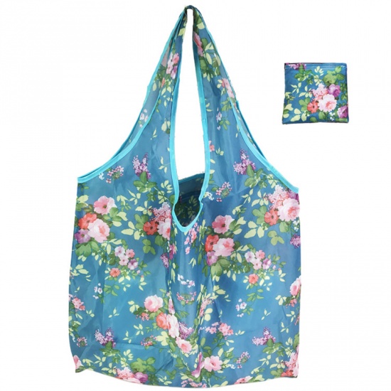 Immagine di Green - Rose Flower Large Waterproof Portable Thickened Foldable Shopping Shoulder Bag 60x40x8cm, 1 Piece