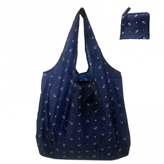 Immagine di Dark Blue - Anchor Large Waterproof Portable Thickened Foldable Shopping Shoulder Bag 60x40x8cm, 1 Piece